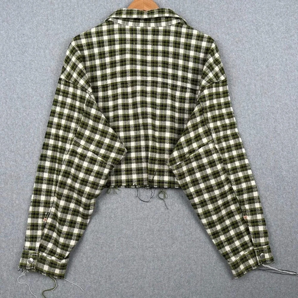 Urban Outfitters BDG Carissa Flannel Cropped Shirt Jacket Womens Large NWT Green